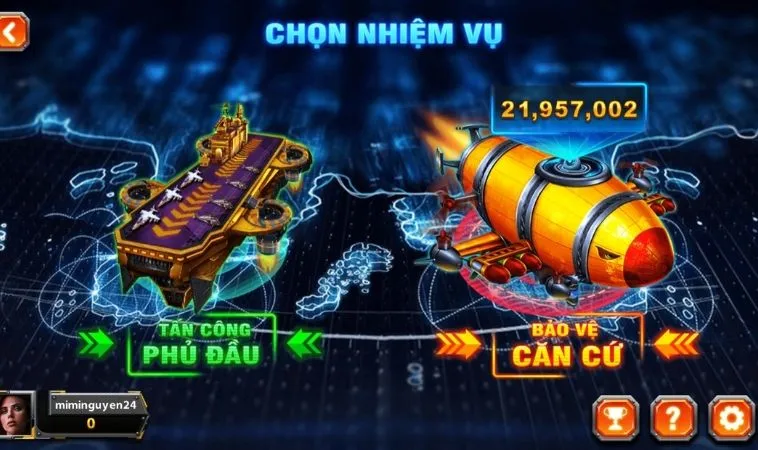 Chọn nhiệm vụ trong game Bắn Cá Đại Chiến B52 Tại KuWin